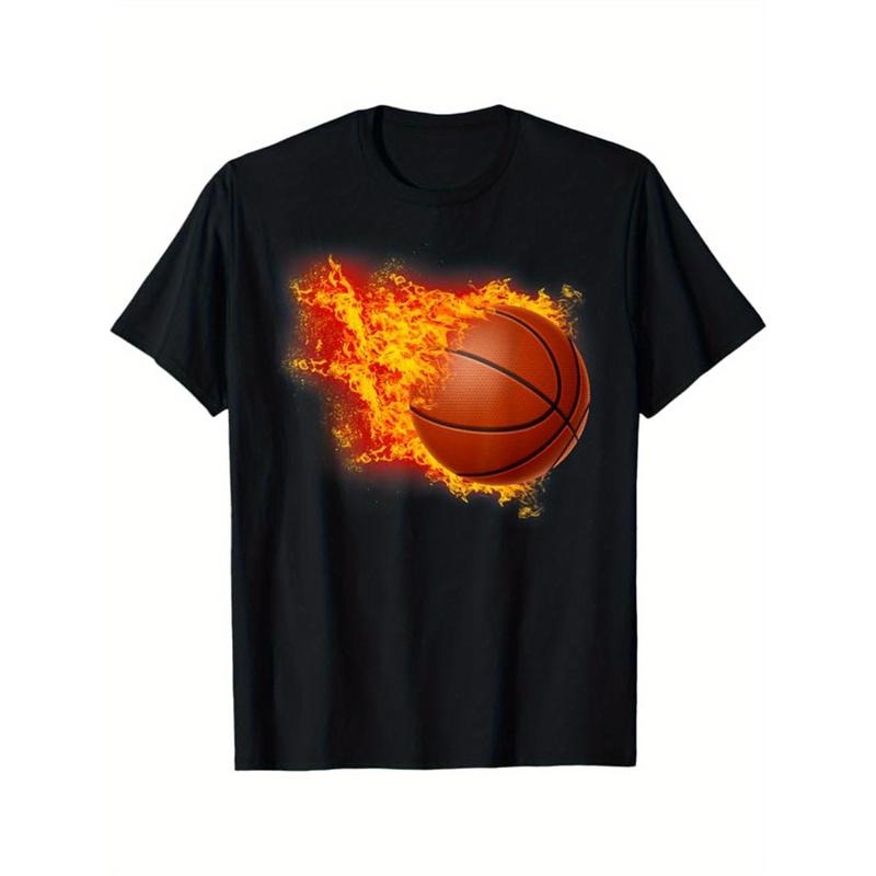 Basketball Printed, Men's Cotton T-shirt, Casual Short Sleeve Round Neck Tee, Soft Comfortable Basketball Players Top,...
