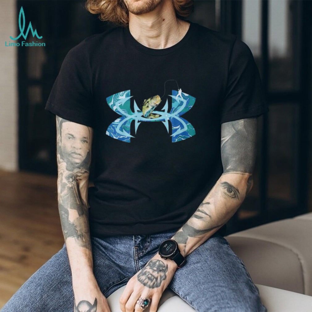 Bass Fishing Hook & Swirl Graphic Logo Sport T Shirt