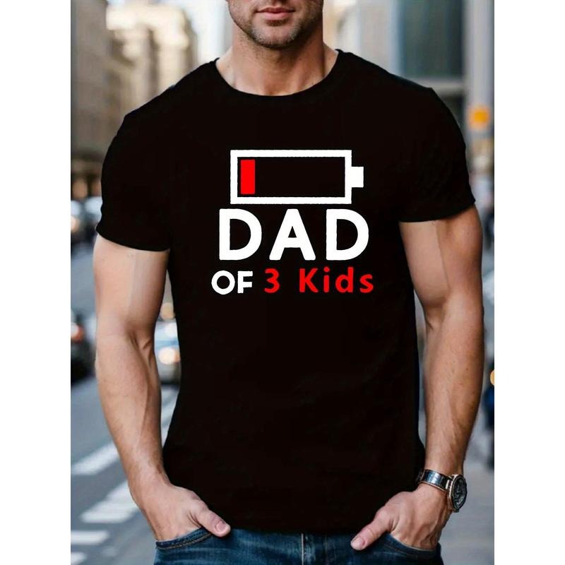 Battery And Letter DAD Pattern Print Men's Casual Short Sleeve Round Neck T-Shirt, Breathable Trend Exquisite Soft Short...