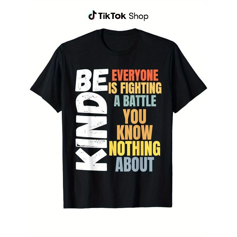 Be Kind Print Men's Cotton T-shirt, Casual Short Sleeve Crew Neck T-shirt, Men's Tee For Outdoor Made in USA Hoodie,...