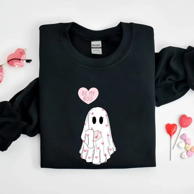 Be My Boo Sweatshirt, Ghost Sweater, Valentines Day Hoodie, XOXO Sweatshirt, Women Valentines Day Sweatshirt, Heart...