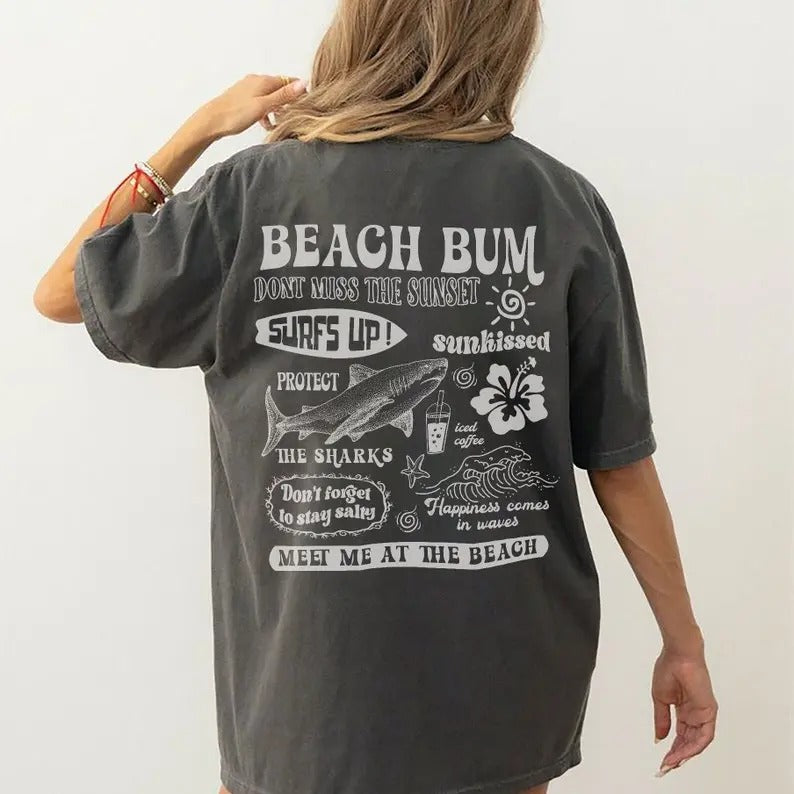 Beach Bum Comfort Colors Tee, Preppy Shirt, Y2k Wearing Coconut girl Tee Shark Lover gift Woman's clothing Ocean Surf...