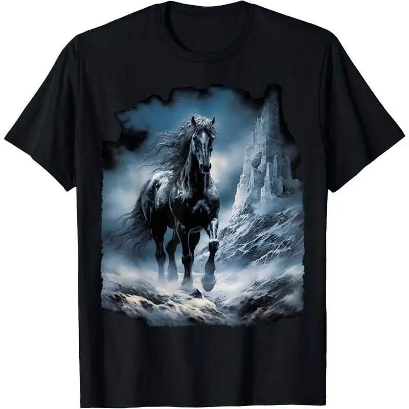 Beautiful black Horse running through the snow T-Shirt Made in USA Hoodie, Sweatshirt | UrbanDripWear.com