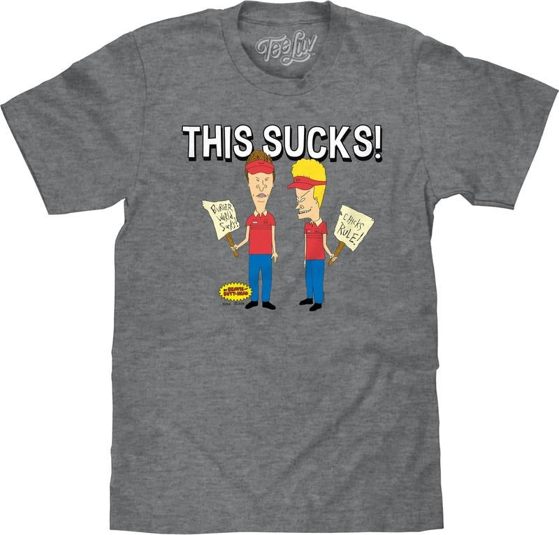 Beavis and Butthead This Sucks! T-Shirt - Graphite Gray Heather graphic tee Hoodie, Sweatshirt | UrbanDripWear.com