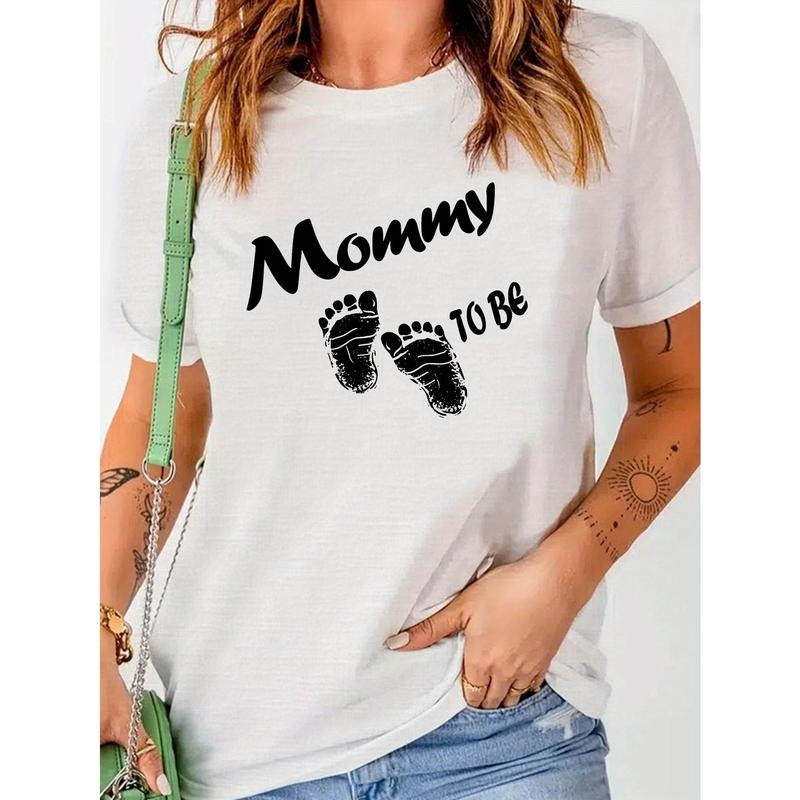 Become A Mother Print T-Shirt, Casual Crew Neck Short Sleeve T-Shirt For Spring & Summer, Women's Clothing Hoodie, Sweatshirt