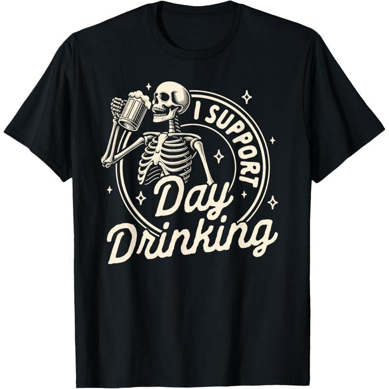 Beer Lover Drinking Party Skeleton I Support Day Drinking T-Shirt made in us Hoodie, Sweatshirt | UrbanDripWear.com