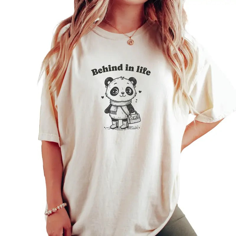 Behind In Life Panda Shirt, Funny Snarky Retro Cute Tee, Weird Trendy Meme Shirt, Trash Panda Meme Tee, Animal Lover...