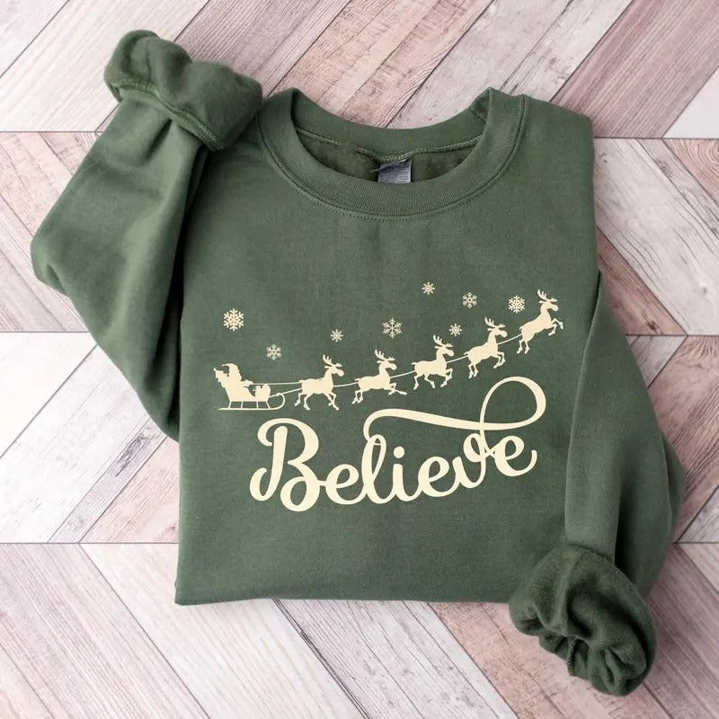 Believe Christmas Family Shirt, Unisex Cotton Crewneck Sweatshirt, True to Size