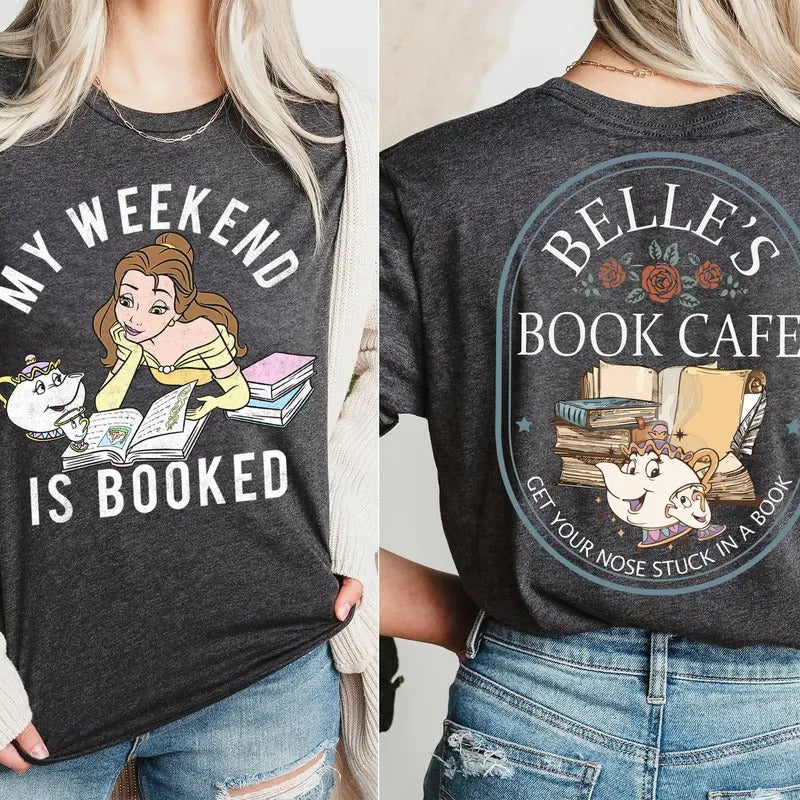 Belle's Book Cafe T-Shirt, my weekend is book Tee, Librarian Shirt, Reading Book Lover Shirt Hoodie, Sweatshirt