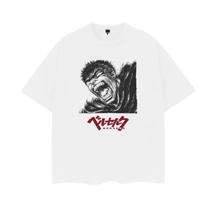 Berserk "Angry Guts" Heavyweight Vintage Tee 100% Cotton OVERSIZED Anime T-shirt Menswear Top Summer Clothes Casual White...