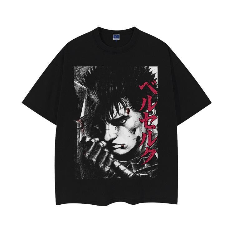 Berserk "Black Swordsman Guts" Heavyweight Vintage Tee 100% Cotton OVERSIZED Anime T-shirt Menswear Top Crew Necks Tshirt...