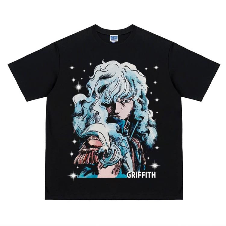 Berserk "Griffith" Heavyweight Vintage Tee 100% Cotton OVERSIZED Anime T-shirt Menswear Top Crew Necks Tshirt Casual...