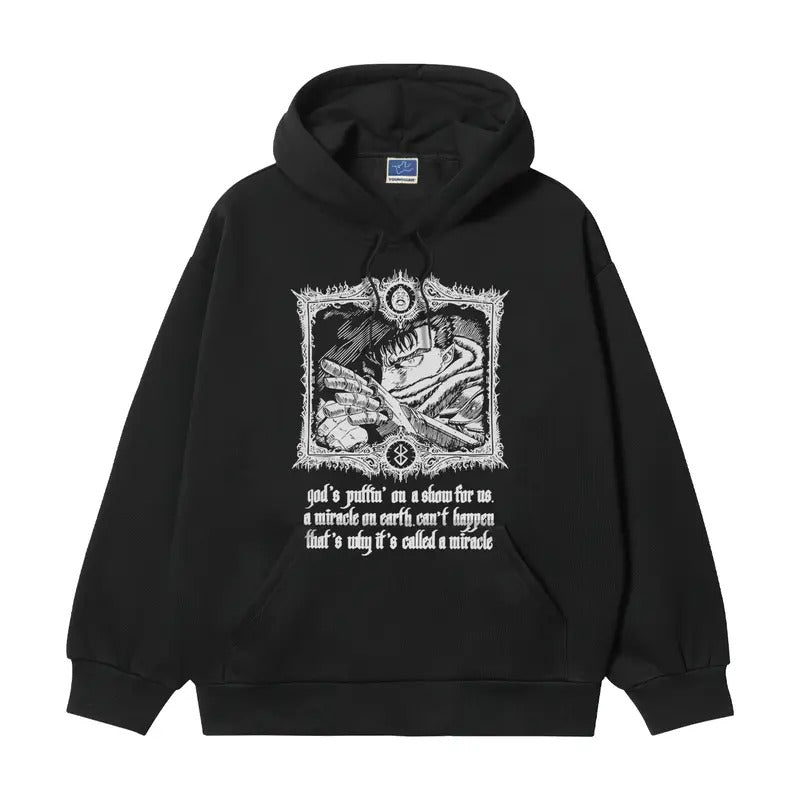 Berserk "Guts" Heavyweight Vintage Hoodie Cotton Blend Classic Anime Sweatshirt Menswear Tops Casual Long Sleeve Black...