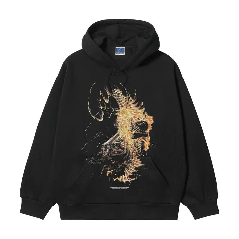 Berserk "Guts vs. Mozgus" Heavyweight Vintage Hoodie Cotton Blend Classic Anime Sweatshirt Menswear Tops Pullover Long...