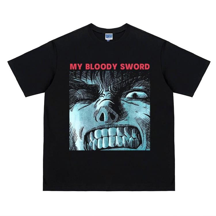 Berserk "My Bloody Sword" Heavyweight Vintage Tee 100% Cotton OVERSIZED Anime T-shirt Menswear Top Underwear Tshirt Crew...