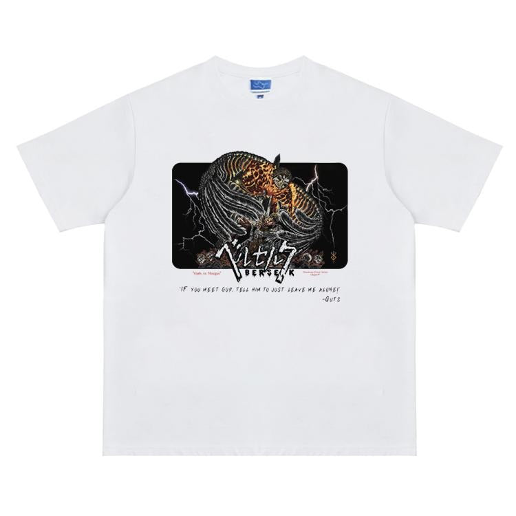 Berserk "Slaying Monsters" Heavyweight Vintage Tee 100% Cotton OVERSIZED Anime T-shirt Menswear Top Crew Necks Tshirt...