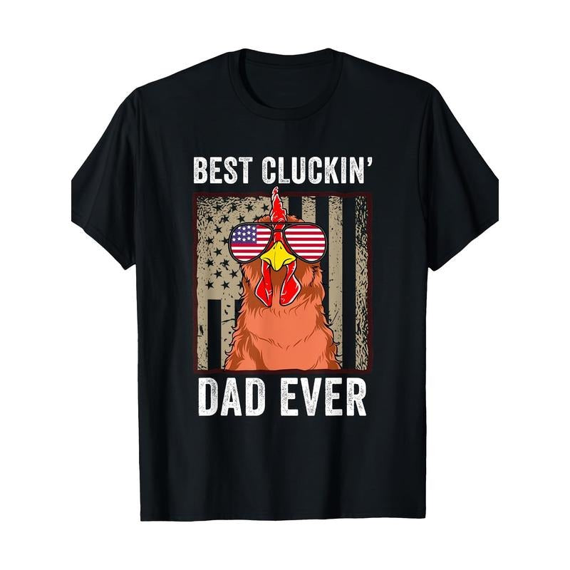 Best Cluckin' Dad Ever" Funny Farm Chicken Graphic Tee - 100% Cotton, Casual Crew Neck Short Sleeve T-Shirt for Men made...