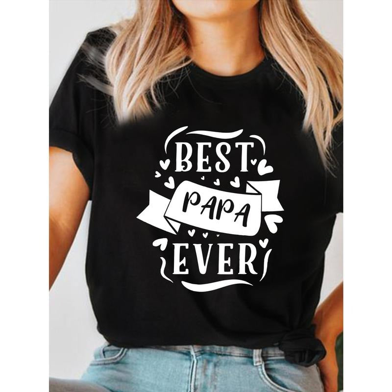 Best Dad Ever" Graphic Tee for Women- Casual Crew Neck, Short Sleeve T-Shirt with Stretchy Blend, Perfect Father'S Day...