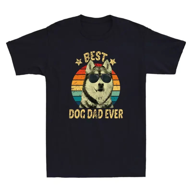 Best Dog Dad Ever Siberian Husky Funny Father's Day Gift Vintage Men's T-Shirt Menswear Top Hoodie, Sweatshirt