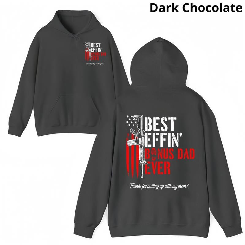 Best Effin' Bonus Dad Ever Double Sided Hoodie - Vintage T-shirt & Crewneck Sweatshirt - Funny Stepdad Shirt for Father's...