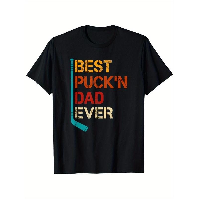 Best Puck'n Dad Ever Hockey Father's Day T-Shirt - 100% Cotton Anti-Shrink Casual Tee with Distressed Graphic & Crossed...