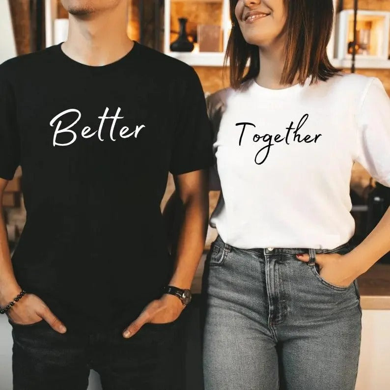 Better Together Couple  Shirts Cotton Fabric Casual Streetstyle Crew Neck Short Sleeve T-Shirt Trendy Tops for Women for...
