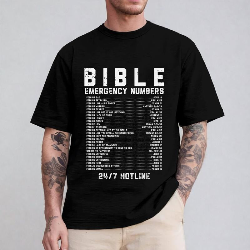 Bible Emergency Numbers Verse God Tee Pure Cotton Casual Style Crew Neck Short Sleeve T-Shirt Tops Trendy for Unisex...