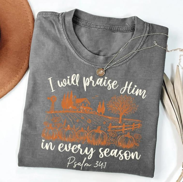 Bible Verse Fall Shirt Pumpkin Farm Faith Tee Christian Psalm Autumn Scripture Tshirt Jesus Halloween Season for...