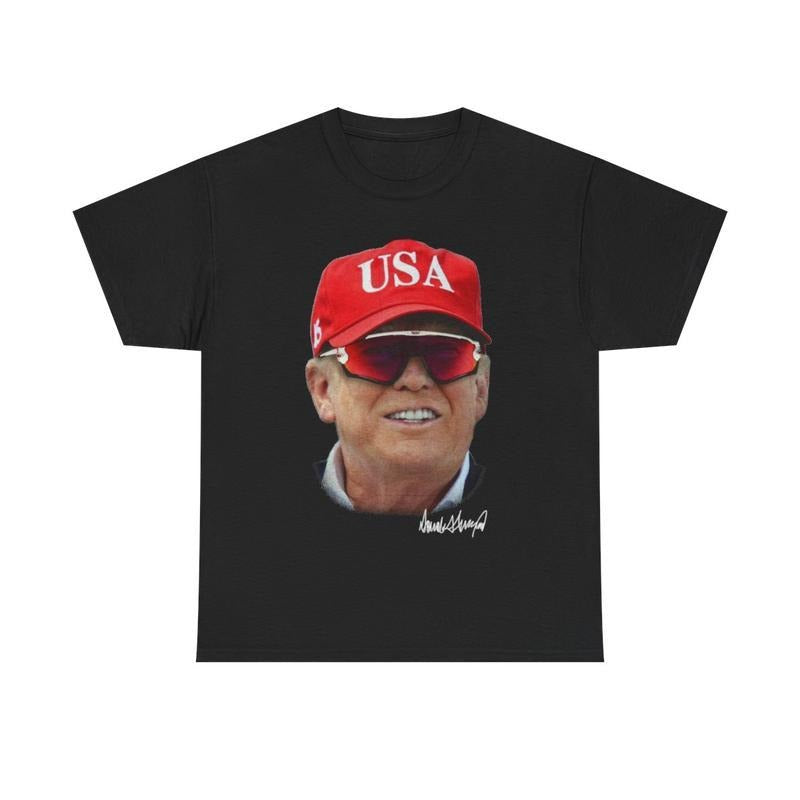 Big Head Trump ShirtT - Shirt Showcasing Distinctive Personality Wearing Red - accented Accessories and White