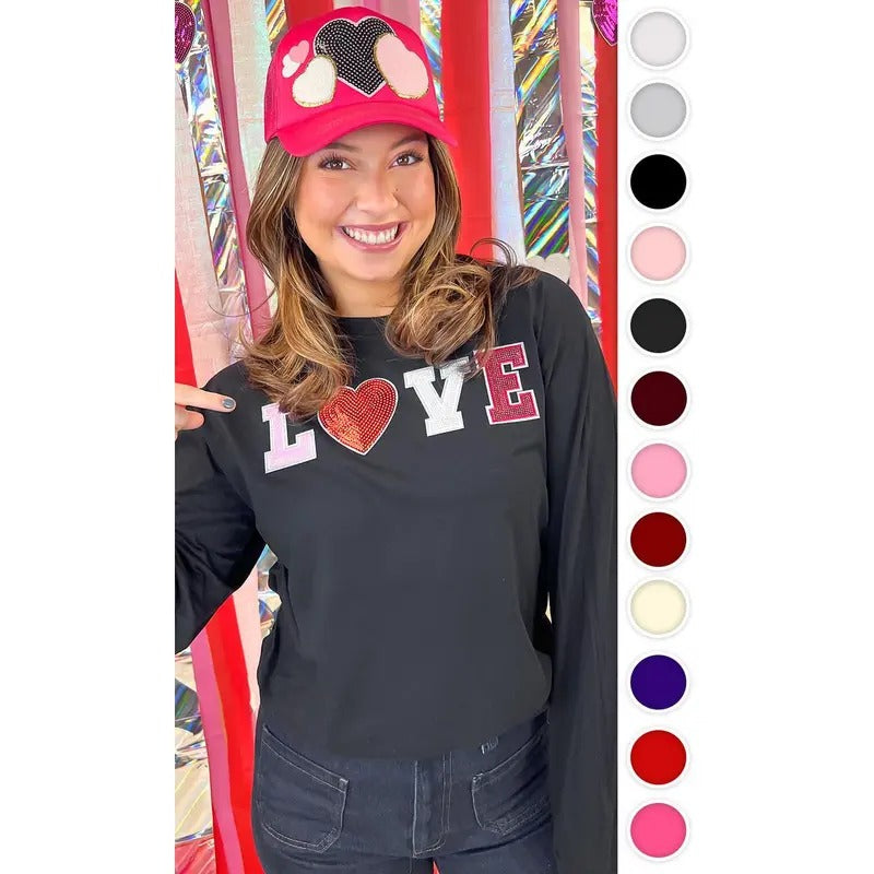 Big Heart Love Sequin Valentine Graphic Long Sleeve T-Shirt Hoodie, Sweatshirt | UrbanDripWear.com