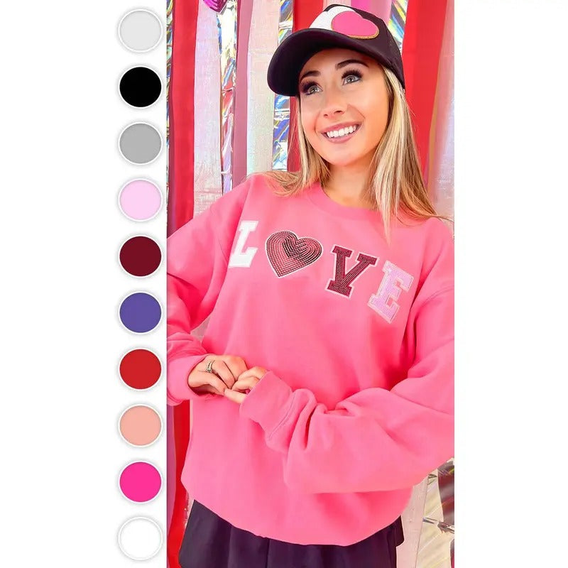 Big Heart Love Sequin Valentine Graphic Sweatshirt T-Shirts, Hoodie | UrbanDripWear.com