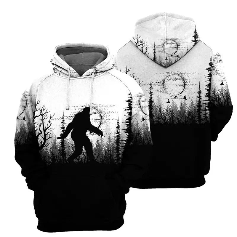 Bigfoot Black And White - 3D All Over Printed Shirt Menswear Tops Pullover Hoodie, Sweatshirt | UrbanDripWear.com