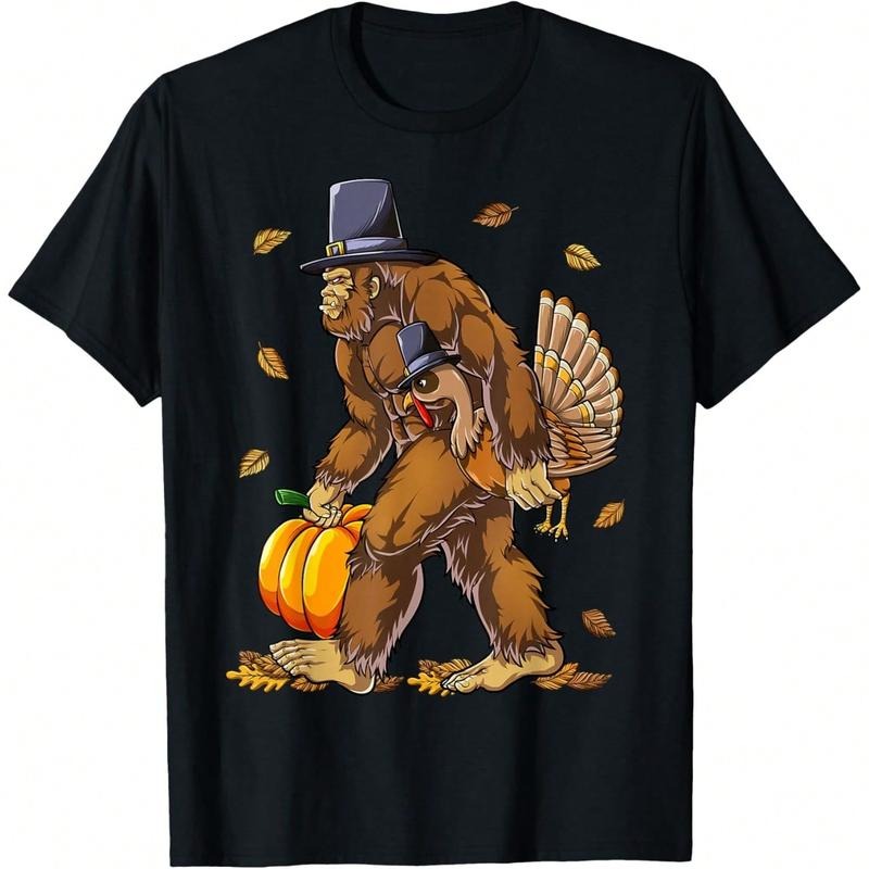 Bigfoot Pilgrim Turkey Pumpkin Thanksgiving Day Boys Men T-Shirt Hoodie, Sweatshirt | UrbanDripWear.com