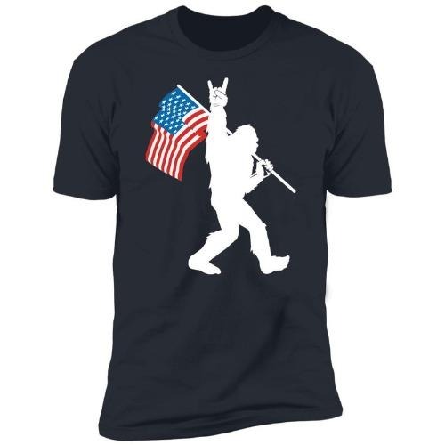 Bigfoot Rock and Roll American Flag Short Sleeve T-Shirt made in usa Hoodie, Sweatshirt | UrbanDripWear.com