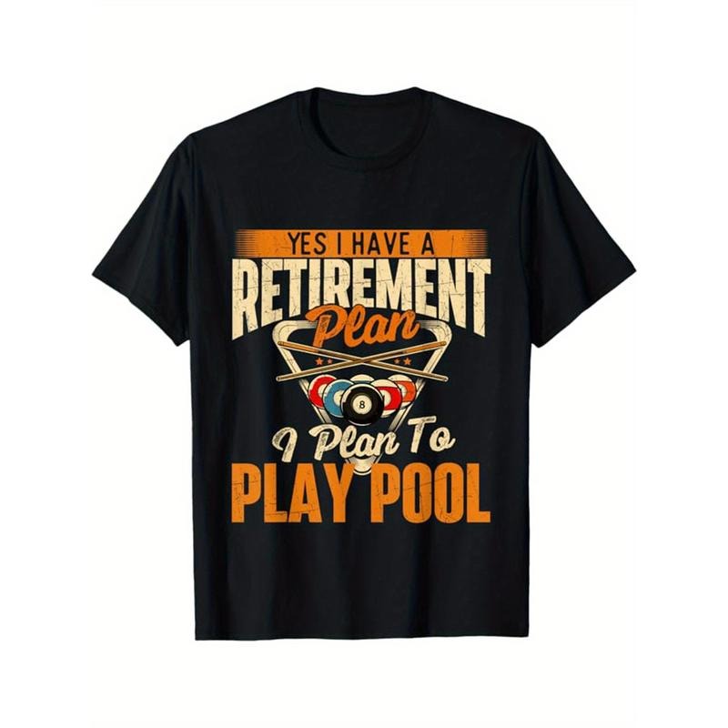 Billiards Print Men's Cotton T-shirt, Graphic Tee Men's Outdoor Clothes, Men's Clothing, Casual Short Sleeve Crew Neck...