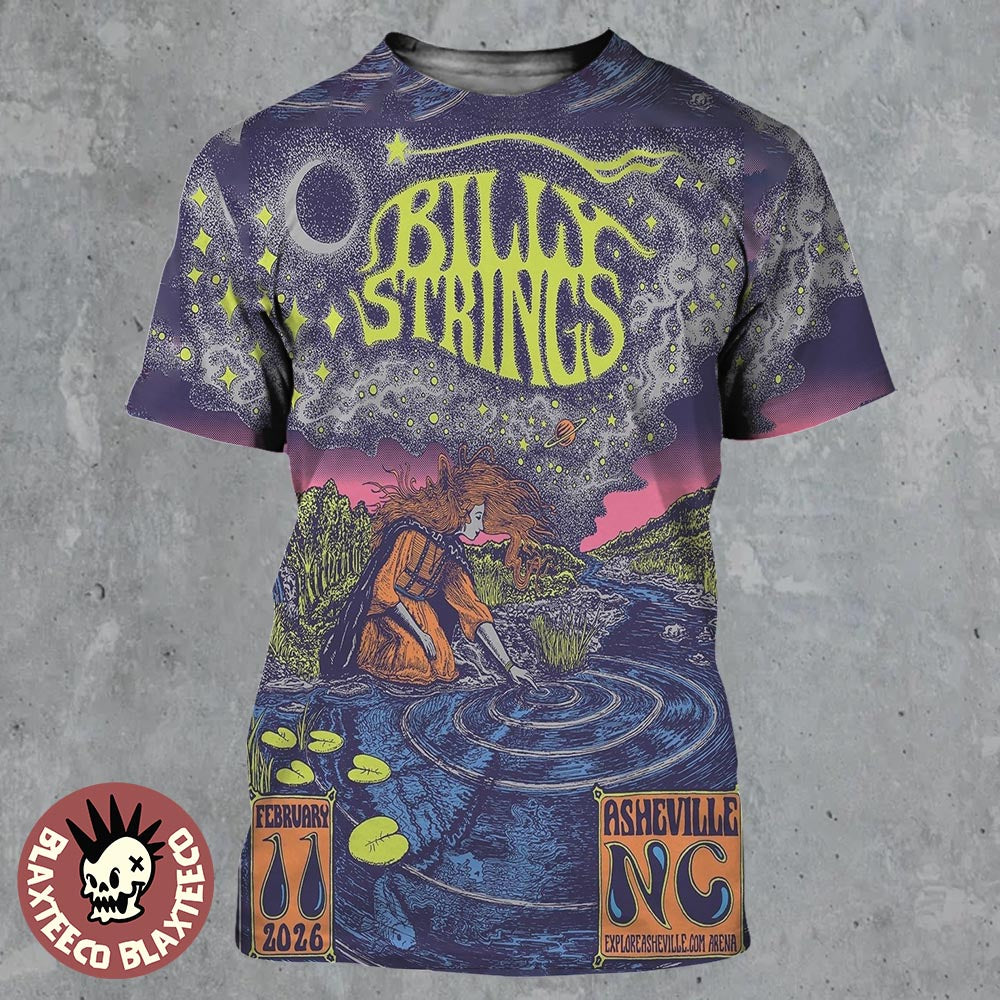 Billy Strings Asheville North Carolina 2026 Night 2 Poster At Exploreasheville.com Arena On February 11 2026 Art By Fez Moreno All Over Print Shirt