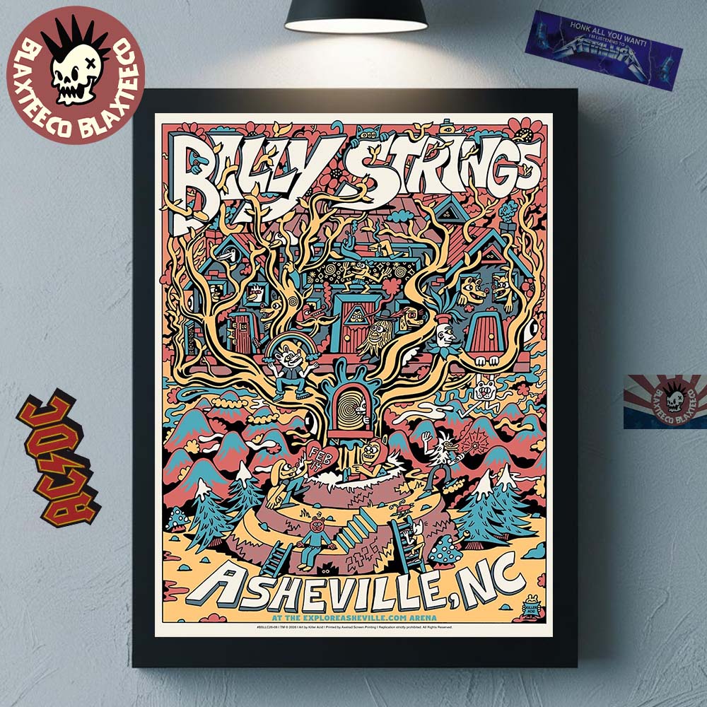 Billy Strings Asheville North Carolina 2026 Night 4 Poster At Exploreasheville.com Arena On February 14 2026 Art By Killer Acid Poster Canvas