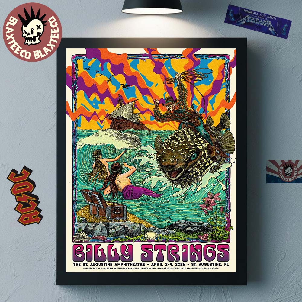 Billy Strings Spring St. Augustine Florida 2026 All Date Gig Poster At The St. Augustine Amphitheatre From April 2 To 4 2026 The Man Riding The Puffers Art Poster Canvas