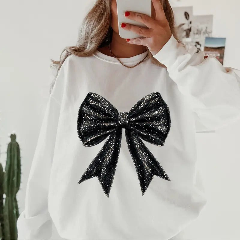 Black Bow ~ Sweatshirt Unisex Apparel Relaxed Fit Printed in the USA Clothing Womenswear Casual and Comfortable T-Shirts,...