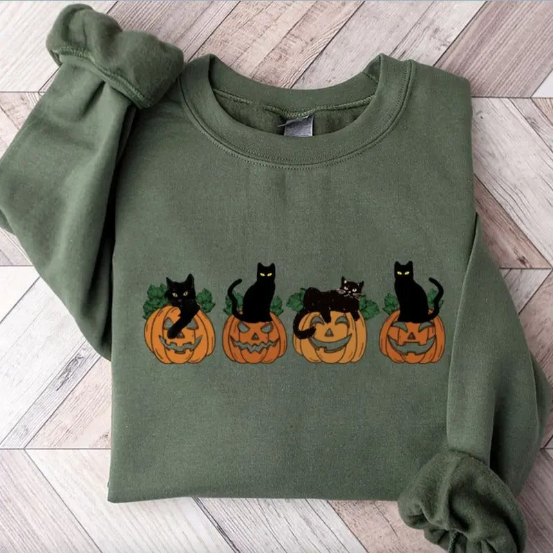 Black Cat Halloween Sweatshirt - Tshirt