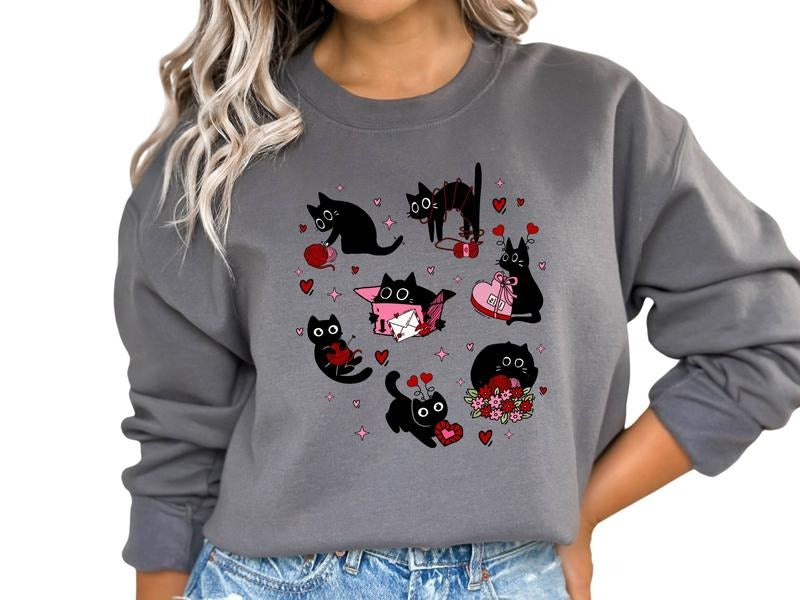 Black Cat Valentine Women's Top & Sweatshirt T-Shirts, Hoodie | UrbanDripWear.com