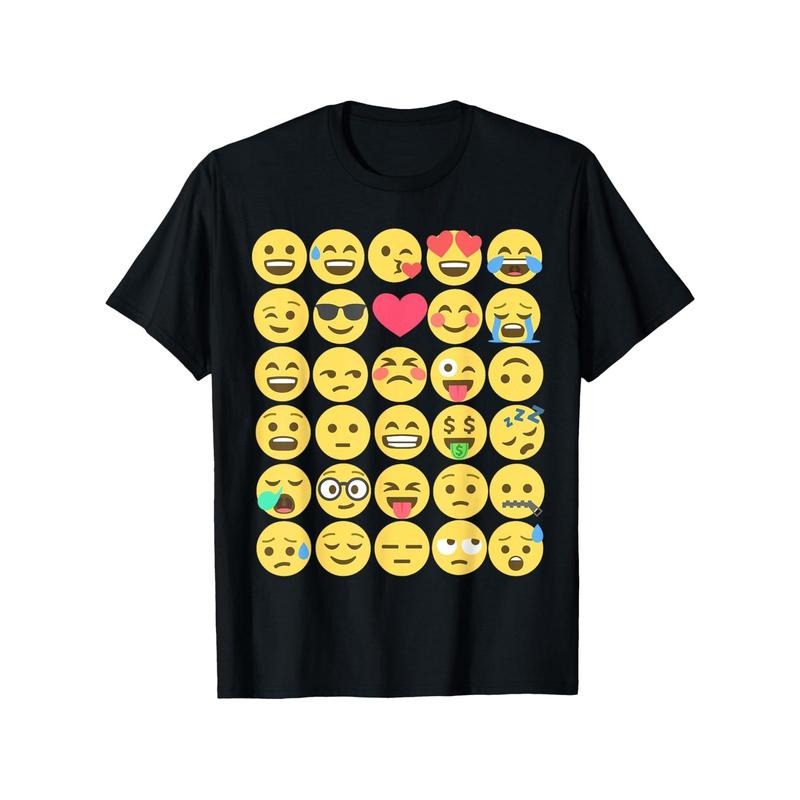 Black Cotton T-Shirt Emoticon set T-ShirtRegular Fit, Machine Washable, All-Season Comfort, Fun Outdoor & Casual Attire,...