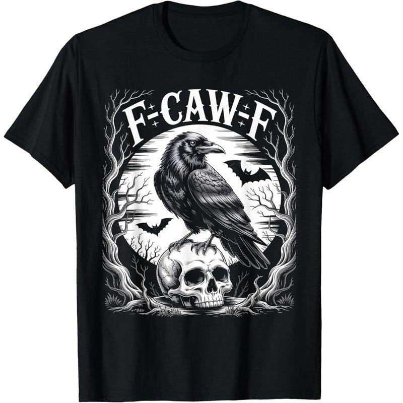 Black Crow F-Caw-F Funny Black Bird Moon Gothic Adult Humor Unisex T-Shirt Menswear Top Polyester Streetwear Crewneck...