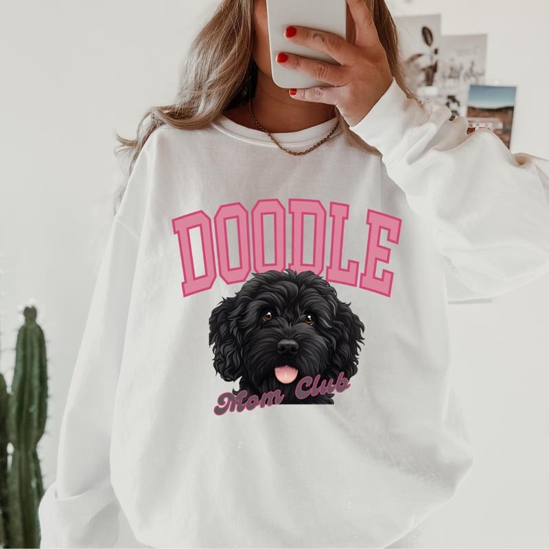 Black Doodle Mom Club Sweatshirt ~ Sweatshirt Unisex Apparel Relaxed Fit Printed in the USA Clothing Womenswear Casual...