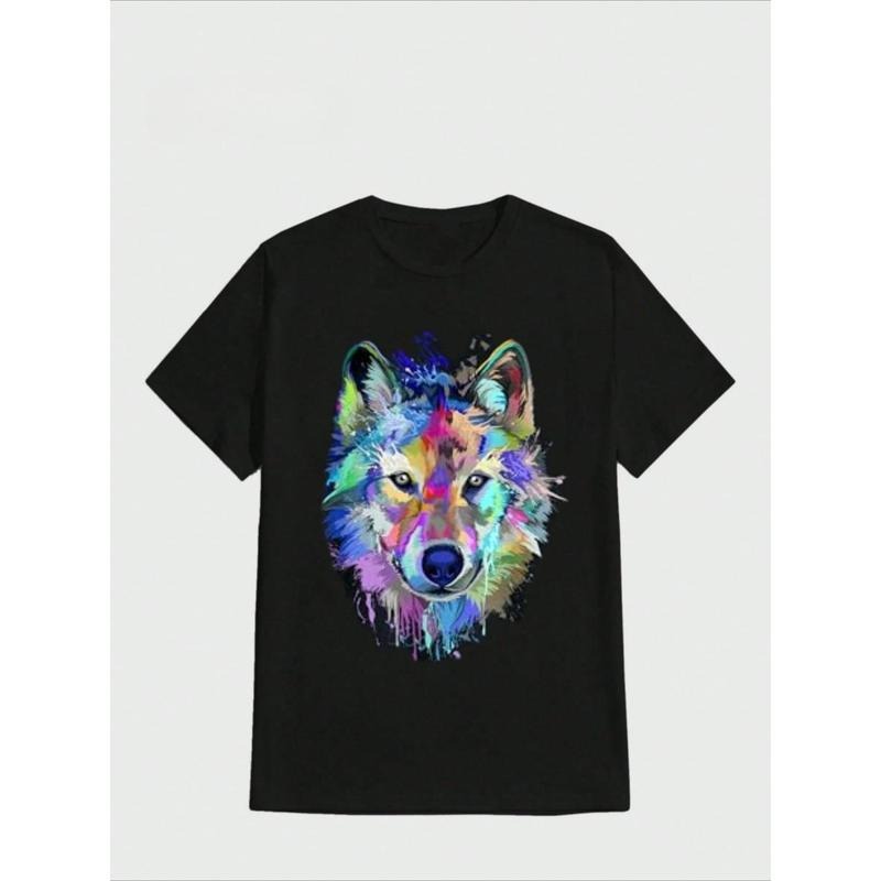 Black Forest Decor Wolf Splash Art Animal Face Casual Digital Print  Pure Heavy Cotton T Shirt Made in USA Hoodie, Sweatshirt