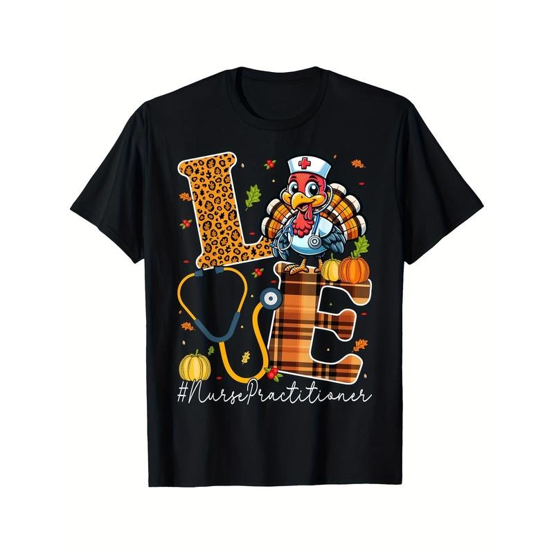 Black Men's Love Nurse Practitioner - NP Nursing Thanksgiving Turkey Printed T-shirt, Comfortable Breathable, Casual...