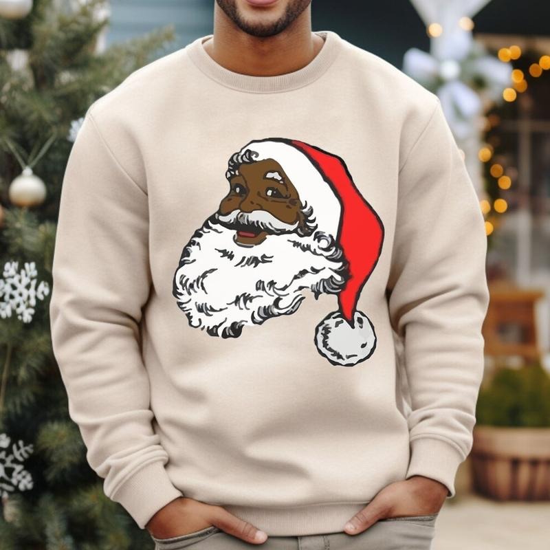 Black Santa Claus Unisex Crewneck Sweater, African American Christmas Tee, Black Santa Xmas Shirt Gifts for Men and Women...
