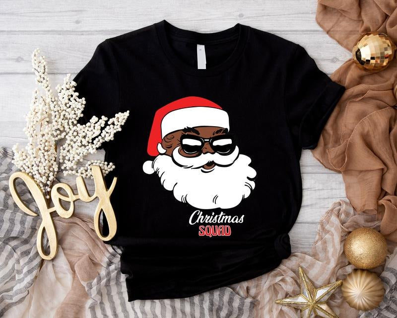 Black Santa Shirt, Christmas Squad T-Shirt, Matching African American Christmas Shirt, Family Christmas Holiday Tee,...