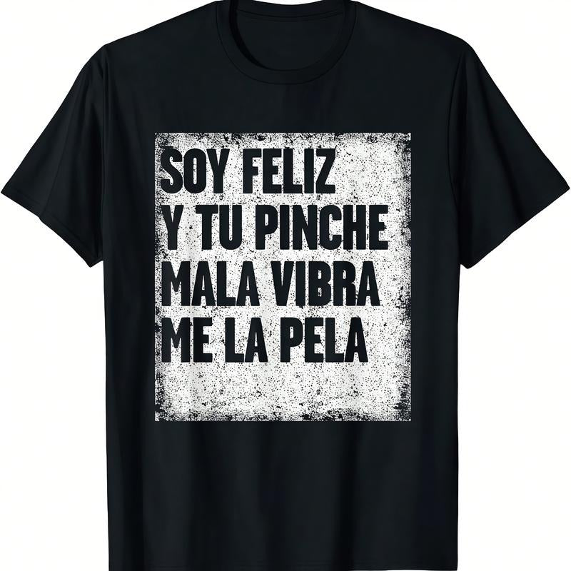 Black T - shirt with White Distressed I'M HAPPY AND YOUR FUCKING BAD VIBES DON'T GIVE A DAMN TO ME Text Graphic Hoodie,...