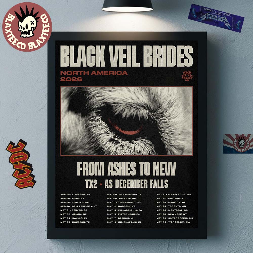 Black Veil Brides North America 2026 Tour Schedule Dates With From Ashes To New TX2 And As December Falls Home Decor Poster Canvas